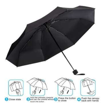 Goothdurs Mini Travel Compact Windproof Umbrella - Small Folding Lightweight Sun & Rain Umbrellas with 95% UV Protection for Women Men