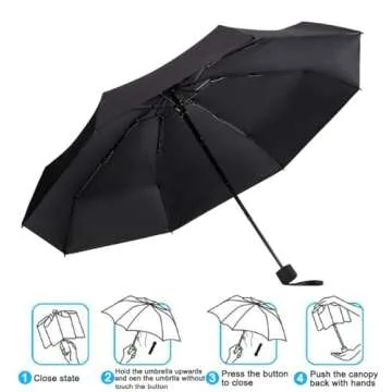 Goothdurs Mini Travel Compact Windproof Umbrella - Small Folding Lightweight Sun & Rain Umbrellas with 95% UV Protection for Women Men