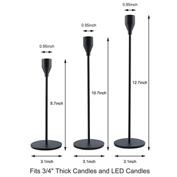 NLBTW Matte Black Taper Candle Holders Set of 3