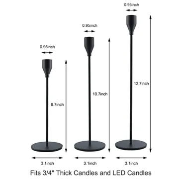 NLBTW Matte Black Taper Candle Holders Set of 3