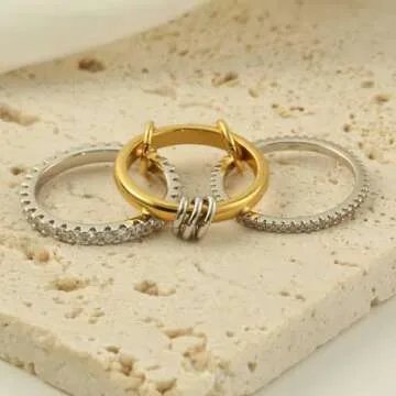 Bopiu Gold Stackable Ring Set for Elegant Women