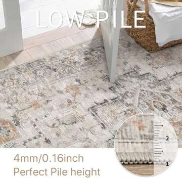 GENIMO 8x10 Area Rugs for Living Room, Machine Washable Non Slip Vintage Retro Rugs, Low Pile Lightweight Chenille Print Rug for Bedroom, Dining Room, Home Office, Light Taupe Brown