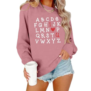 NEWWEN Valentines Day Sweatshirt for Women Teacher Valentine Shirts You Are Love Heart Long Sleeve S...