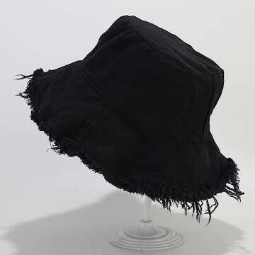 Quanhaigou Frayed Unisex Sun Hats, Fashion Beach Bucket Hat for Men Women,Summer Outdoor Boy's Girls...