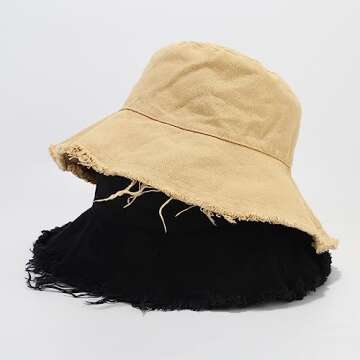 Fashion Frayed Bucket Hat for Men Women - Sun Protection