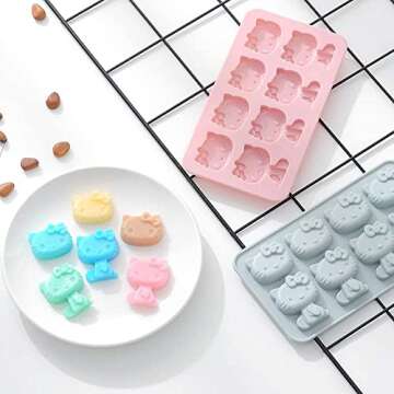 INKU Hello Kitty Silicone Molds 2Packs Fondant hello kitty mold Cake Mold,Ice Mold,Chocolate tray fo...