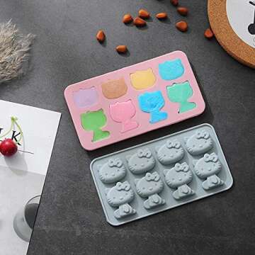 INKU Hello Kitty Silicone Molds 2Packs Fondant hello kitty mold Cake Mold,Ice Mold,Chocolate tray for Sugarcraft, Birthday Cake Decoration