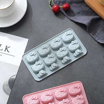INKU Hello Kitty Silicone Molds 2Packs Fondant hello kitty mold Cake Mold,Ice Mold,Chocolate tray for Sugarcraft, Birthday Cake Decoration