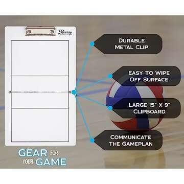 Murray Sporting Goods Dry Erase Coaches Clipboard | Double-Sided Dry Erase White Board for Volleybal...