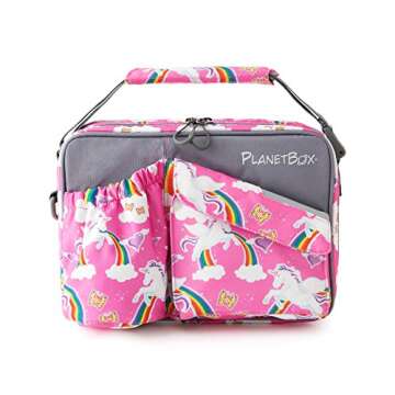 PlanetBox ROVER Eco-Friendly Stainless Steel Bento Lunch Box with 5 Compartments for Adults and Kids - Rainbow Carry Bag with Rainbow Magnets