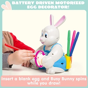 JOYIN Motorized Easter Egg Decorator Kit, Easter Busy Bunny Egg Spinner Whirler Decorating Machine with 10 Non-Toxic Markers for Kids Craft Activities