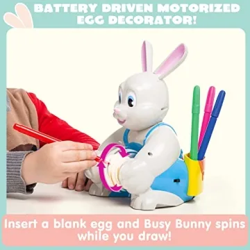 JOYIN Motorized Easter Egg Decorator Kit, Easter Busy Bunny Egg Spinner Whirler Decorating Machine with 10 Non-Toxic Markers for Kids Craft Activities