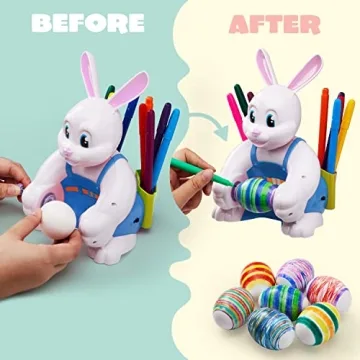 JOYIN Motorized Easter Egg Decorator Kit, Easter Busy Bunny Egg Spinner Whirler Decorating Machine with 10 Non-Toxic Markers for Kids Craft Activities