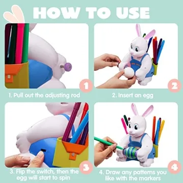 JOYIN Motorized Easter Egg Decorator Kit, Easter Busy Bunny Egg Spinner Whirler Decorating Machine with 10 Non-Toxic Markers for Kids Craft Activities