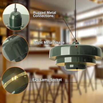 DoungRos Plug-in Green Pendant Light Fixtures, 16FT Hanging Lights with Plug in Cord 3-Layer Shade Mid Century Modern Hanging Lamp Pendant Lighting for Bedroom Dining Room Living Room