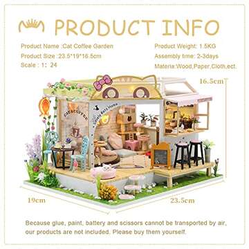 CUTEBEE Dollhouse Miniature with Furniture, DIY Wooden Dollhouse Kit Plus Dust Proof, Creative Room Idea(Cat Coffee Garden)