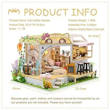 CUTEBEE Dollhouse Miniature with Furniture, DIY Wooden Dollhouse Kit Plus Dust Proof, Creative Room Idea(Cat Coffee Garden)