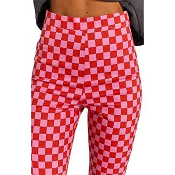 Plaid Color Block Sweatpant for Women Y2k Fashion Loose High Waist Trousers Straight Leg Vintage Casual Streetwear Pants (Red, S)