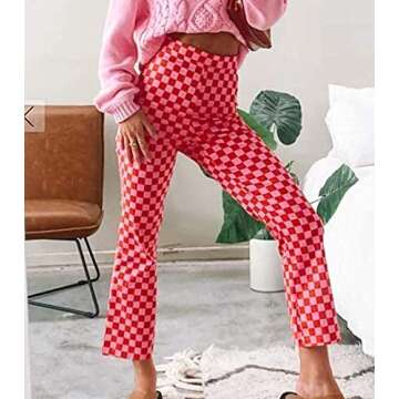 Plaid Color Block Sweatpant for Women Y2k Fashion Loose High Waist Trousers Straight Leg Vintage Casual Streetwear Pants (Red, S)