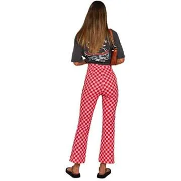 Plaid Color Block Sweatpant for Women Y2k Fashion Loose High Waist Trousers Straight Leg Vintage Casual Streetwear Pants (Red, S)