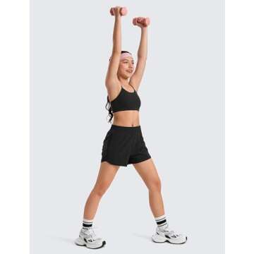 CRZ YOGA Butterluxe Girls Sports Bra - Spaghetti Strap Y Back Racerback for Teens Kids Training Yoga Comfort Crop Top Black Medium