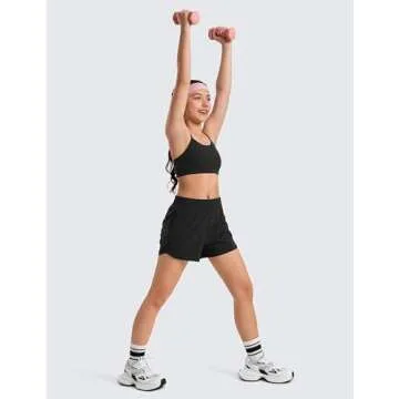 CRZ YOGA Butterluxe Girls Sports Bra - Spaghetti Strap Y Back Racerback for Teens Kids Training Yoga Comfort Crop Top Black Medium