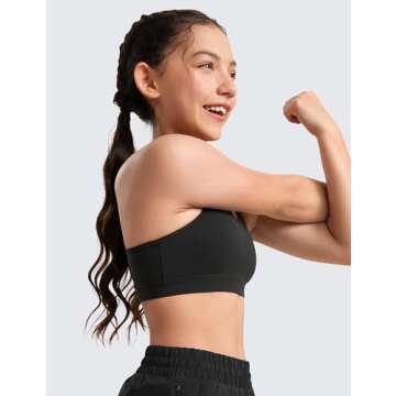 CRZ YOGA Butterluxe Girls Sports Bra - Spaghetti Strap Y Back Racerback for Teens Kids Training Yoga Comfort Crop Top Black Medium