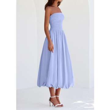PRETTYGARDEN Women's 2025 Summer Strapless Tube Midi Dress Smocked A Line Bubble Long Flowy Casual Elegant Party Dresses (Sky Blue,Medium)