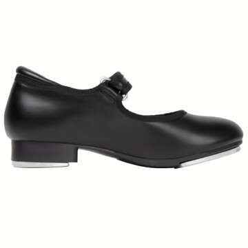 Linodes Easy Strap Tap Shoe Dance Flats for Girls and Boys (Toddler/Little Kid/Big Kid)-Black Matte-1M-Little Kid