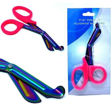 Heavy Duty Fluoride Coated Nurse Doctor Medical Paramedic Trauma Shears Scissors 7.25" (A2ZSCILAB) (PINK MULTI COLOR BLADE)