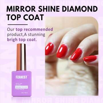 FZANEST Gel Top Coat 2 * 15ML No Wipe Diamond Top Coat Nail Polish Clear High Glossy Mirror Shine Ch...