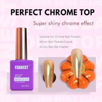 FZANEST Gel Top Coat 2 * 15ML No Wipe Diamond Top Coat Nail Polish Clear High Glossy Mirror Shine Chrome Finish UV LED Gel Long Lasting No Chipping Yellowing Salon Quality Home Use Beauty Gift