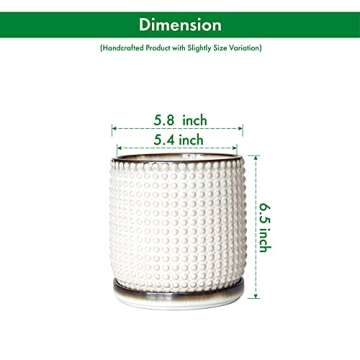 D'vine Dev 6 Inch Ceramic Beaded Stoneware Planter Pot - Flower Pot with Drainage Holes and Saucers for Indoor Succulent Plants or Flowers, Smoked White, 27-C-X-1