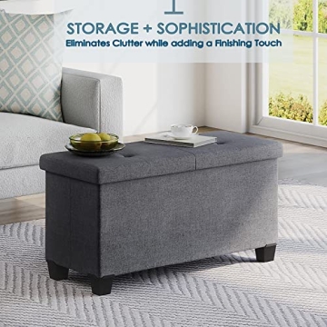 Storage Ottoman Bench with Bins - Grey Linen Design