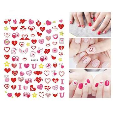 6 Sheets Valentine's Day Nail Art Stickers - 3D Nail Self-Adhesive Decals-Heart Lips Pattern Designs...