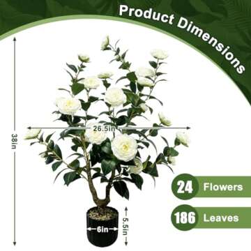 Tall Artificial 2Pack White Camellia Tree Potted Bushes UV Resistant Potted Plants for Indoor Outdoor Home Garden (2Pack White Camellia Tree)