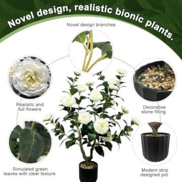Tall Artificial 2Pack White Camellia Tree Potted Bushes UV Resistant Potted Plants for Indoor Outdoor Home Garden (2Pack White Camellia Tree)