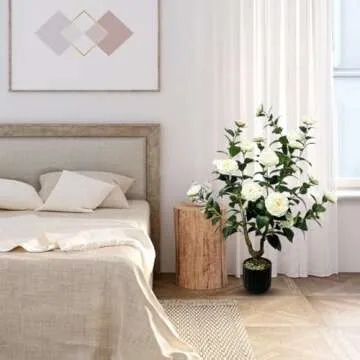 Tall Artificial 2Pack White Camellia Tree Potted Bushes UV Resistant Potted Plants for Indoor Outdoor Home Garden (2Pack White Camellia Tree)