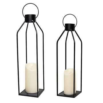 HPC Decor 22'' 19'' Lanterns Set with Flickering Candles