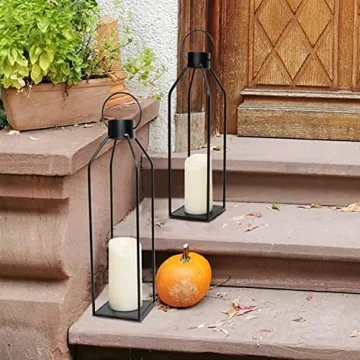 HPC Decor 22'' 19'' Lanterns Set with Flickering Candles