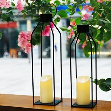 HPC Decor 22'' 19'' Lanterns Set with Flickering Candles
