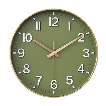 Silent Battery Operated Wall Clock - Olive Green