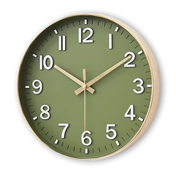 Silent Battery Operated Wall Clock - Olive Green
