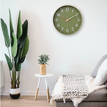 Silent Battery Operated Wall Clock - Olive Green