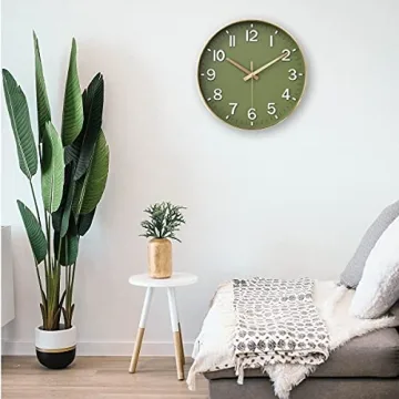 Silent Battery Operated Wall Clock - Olive Green