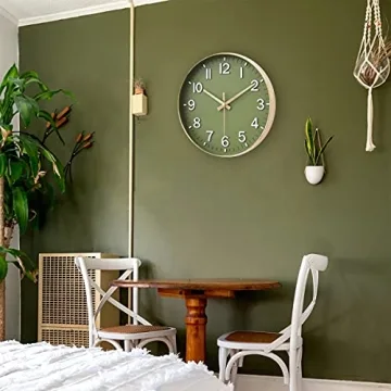 Silent Battery Operated Wall Clock - Olive Green