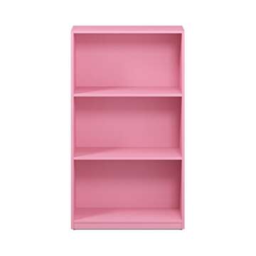 FURINNO Basic 3-Tier Bookcase Storage Shelves, Pink