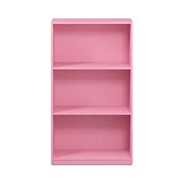 FURINNO Basic 3-Tier Bookcase Storage Shelves, Pink