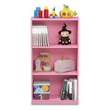 FURINNO Basic 3-Tier Bookcase Storage Shelves, Pink