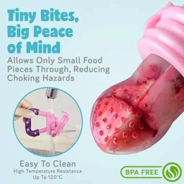 Baby Fruit Feeder, Teething Pacifier for Fruits, Veggies, or Frozen Milk, Food-Grade Silicone Teethers for Babies 6-12 Months, Baby Essentials for Teething Relief - Apple Green and Lychee Pink